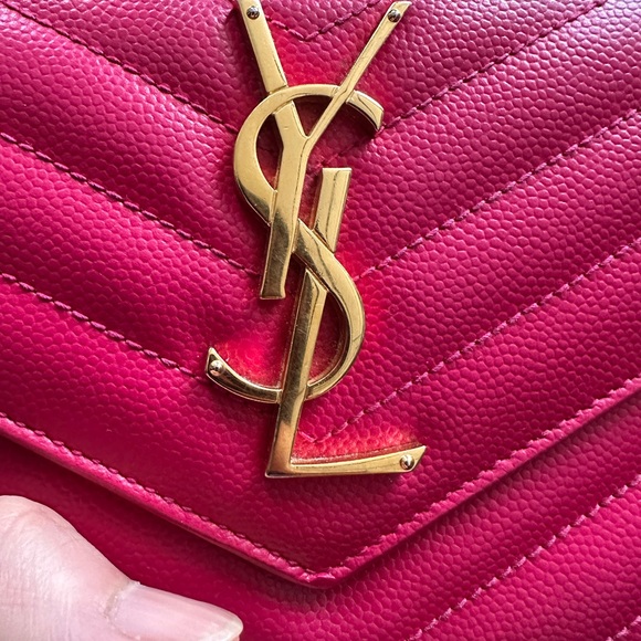 SAINT LAURENT PINK GRAIN DE POUDRE MATELASSE CHEVRON MONOGRAM FLAP WALLET - Picture 6 of 16